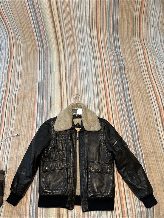 London Fog Other - Vintage 1980’s Boys London Fog Black Real Leather Bomber Jacket Sherpa Collar